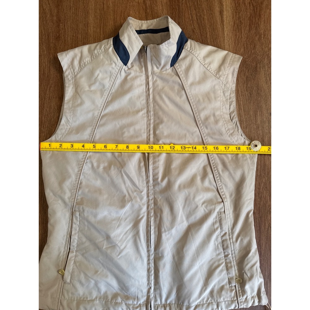 North End Womens Tan Full Zip Lightweight Vest Mock Neck Beige Navy Trim Size M - Picture 3 of 8